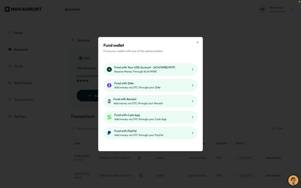 novacrust funding with zelle, revolut, paypal , cash app image